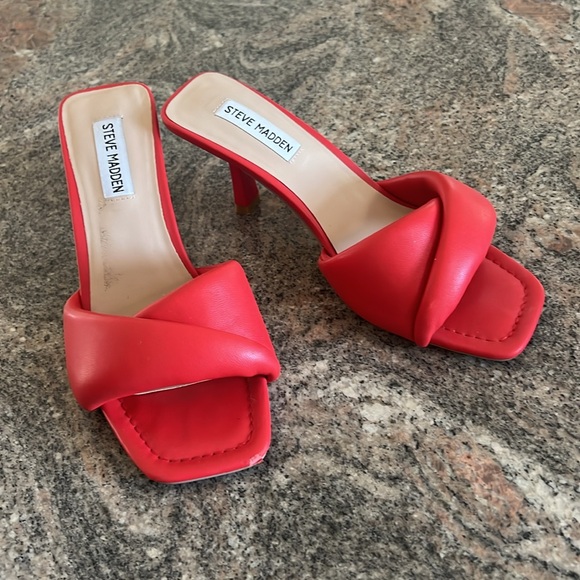 Steve Madden Shoes - Steve Madden Thai Padded Mid Heel Mules in Red